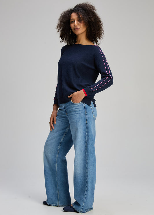 Zaket and Plovet Threaded Sleeve Jumper Dark Denim