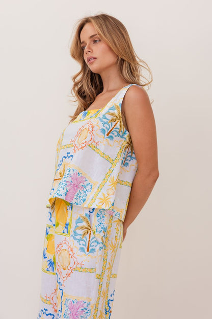 Kaleido 100% Linen Square Neck Tank - Amalfi Dreams