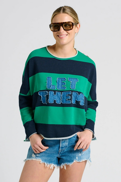 Shirt X EST Raw LET THEM Long Sleeve Sweatshirt - Green & Navy Stripe