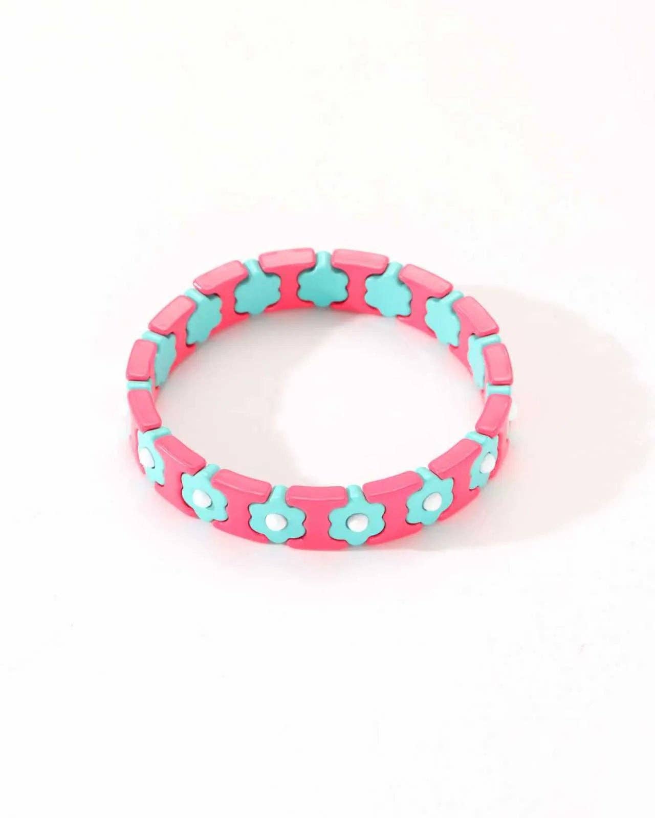 Colourful Enamel Stacking Bracelet Collection in Gold & Silver: Gold Tubey Hot Pink