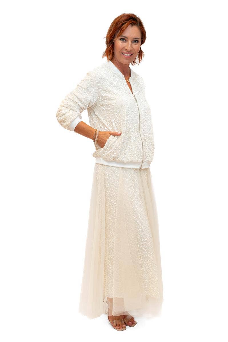 Trinny Skirt- Cream- Sequin skirt with tulle overlay