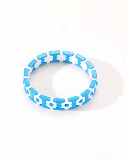 Colourful Enamel Stacking Bracelet Collection in Gold & Silver: Pearl Pop Silver