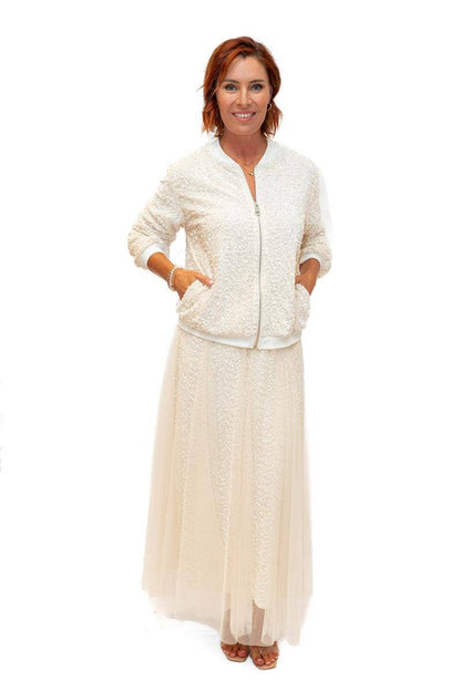 Trinny Skirt- Cream- Sequin skirt with tulle overlay