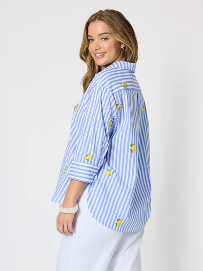 Threadz Spritz Embroidered Stripe Print Shirt - Blue/White