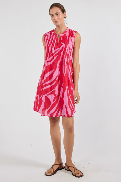 Ibisa Pink and Red Printed Cotton Mini Dress | Sterling Belle 