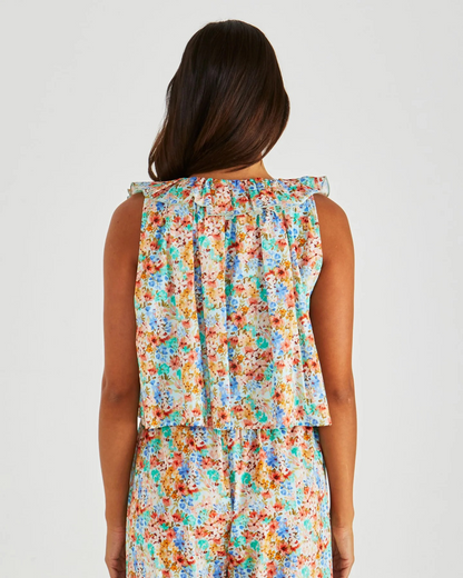 Sass Panna Ruffled Neck Tank - Blossom