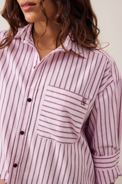 Ceres Life Peta Oversized Shirt - Sunfaded Pink Stripe
