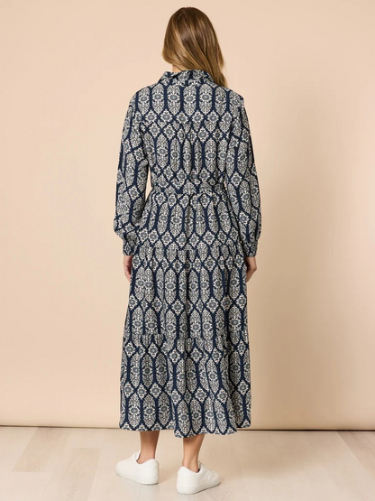Threadz Lola Print Shirt Dress - Navy/White