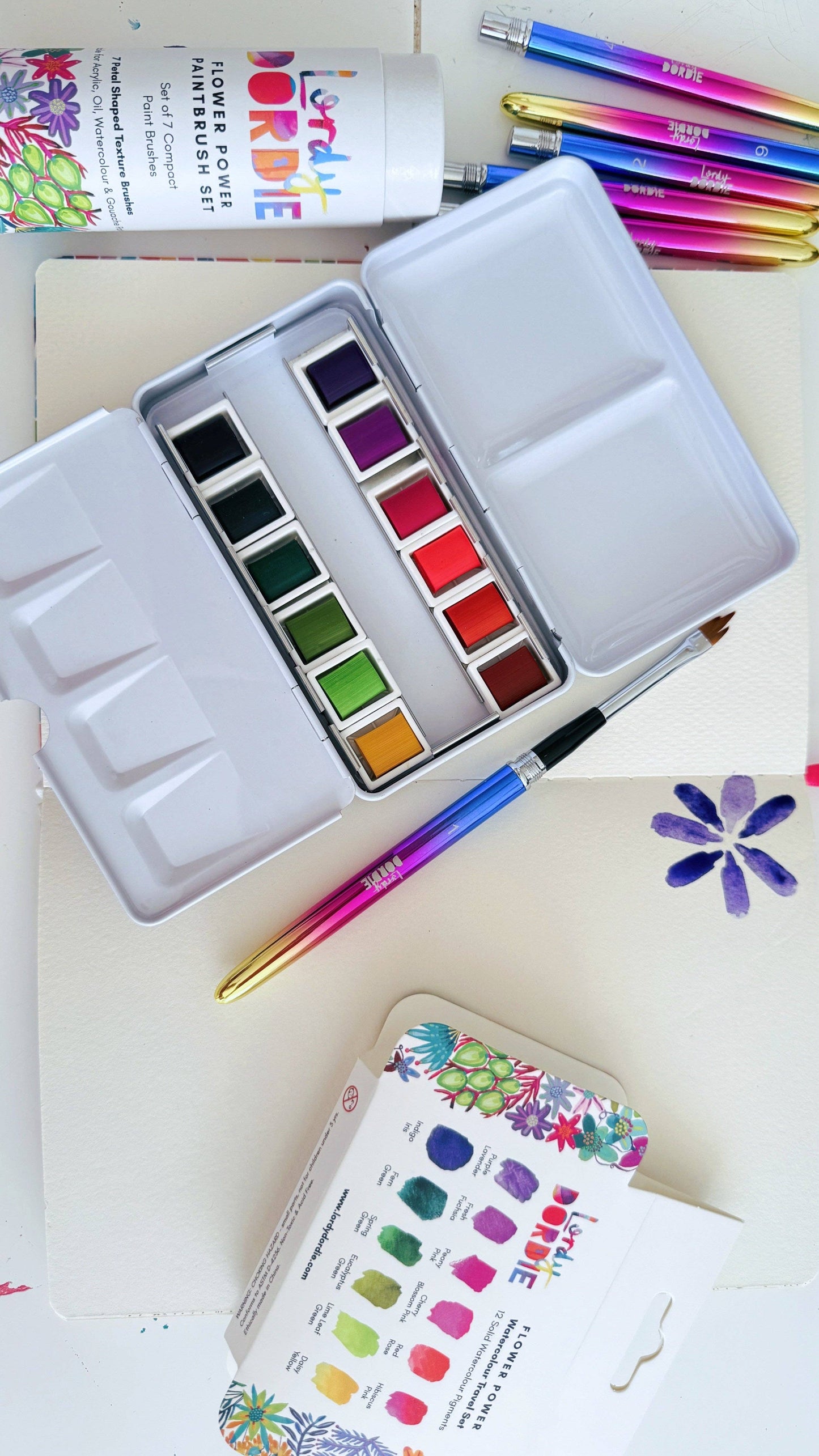 Lordy Dordie Flower Power Travel Paintbrush Set