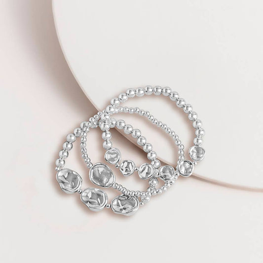 Nugget Stretch Bracelet Set: Silver 3