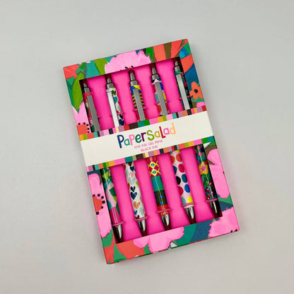Gift 5 Gel Pens Box Paper Salad Colourful Flowers