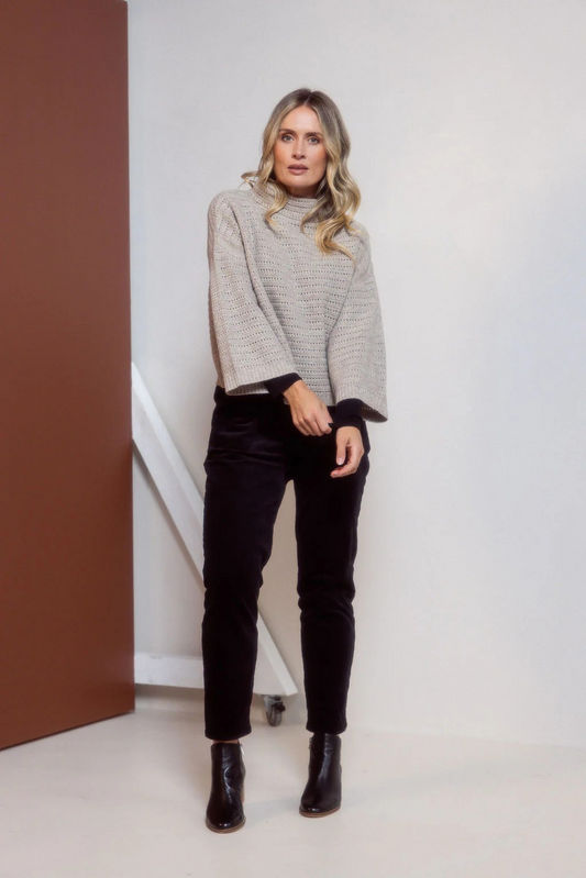 See Saw Australian Wool Blend 7/8 Sl Pointelle Knit Top Oat Marle