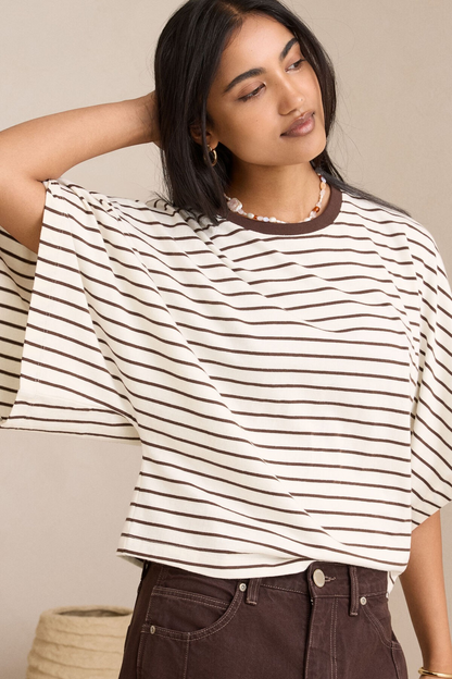 Ceres Life Lucy Relaxed Sleeve Tee - Milk/Brunette Stripe