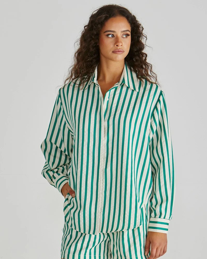 Sass Henri Shirt Green Stripe