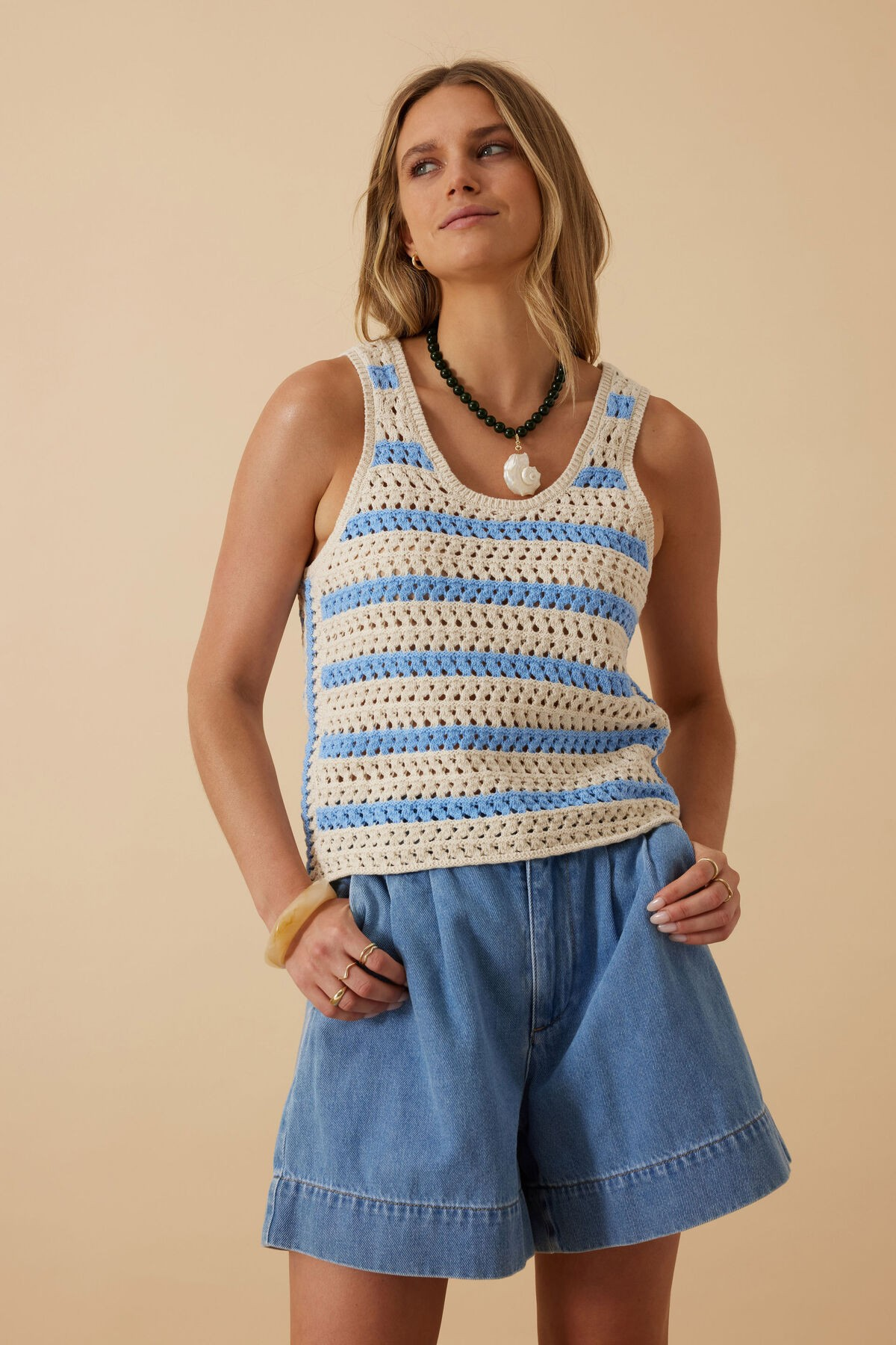 Ceres Life blue stripe knit women’s tank top