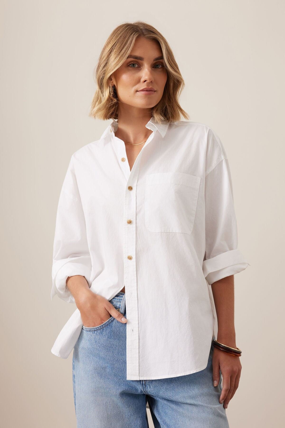 Ceres Life Peta Oversized Shirt - White Organic Cotton