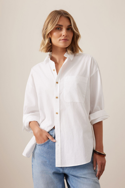 Ceres Life Peta Oversized Shirt - White Organic Cotton