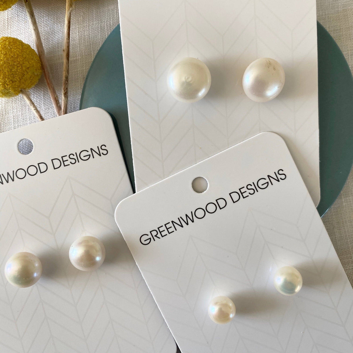 Greenwood Designs Sterling Silver Freshwater Pearl Stud Earrings - 4 Sizes