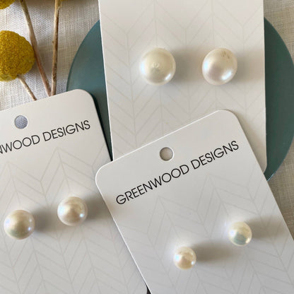 Greenwood Designs Sterling Silver Freshwater Pearl Stud Earrings - 4 Sizes