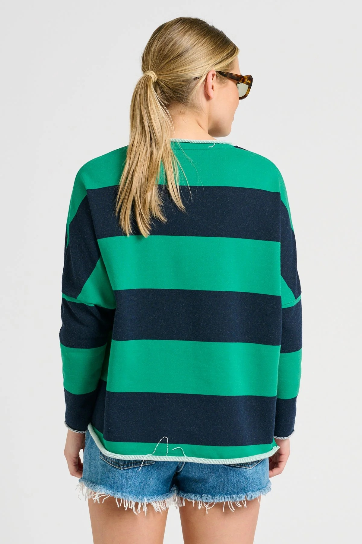 Shirt X EST Raw LET THEM Long Sleeve Sweatshirt - Green & Navy Stripe