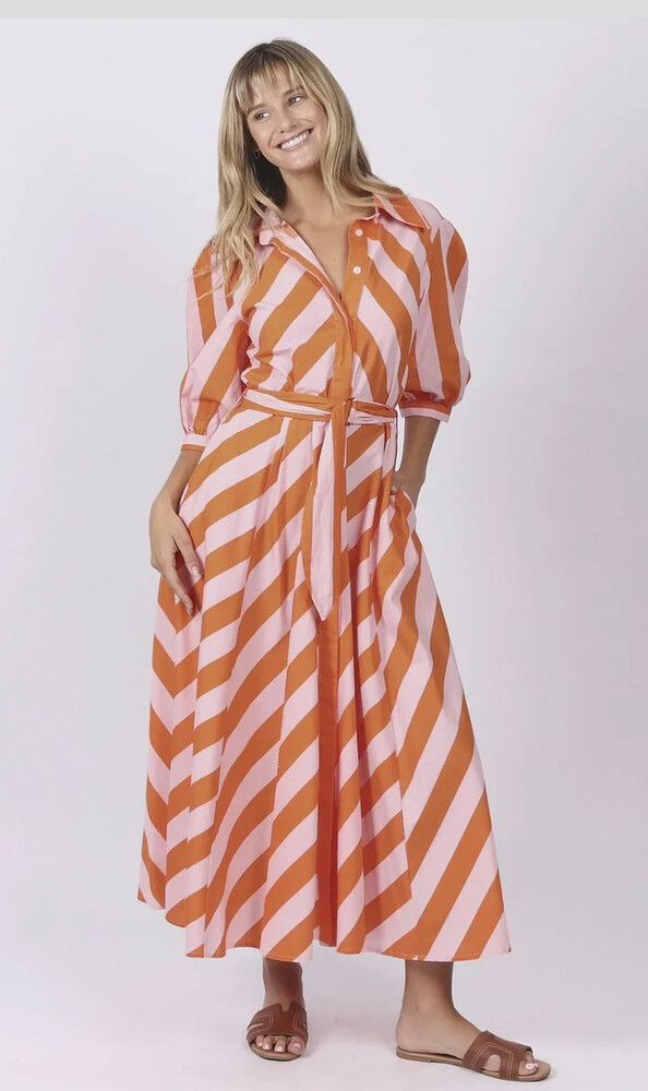 Leoni Australia Bianca Dress Orange Stripe