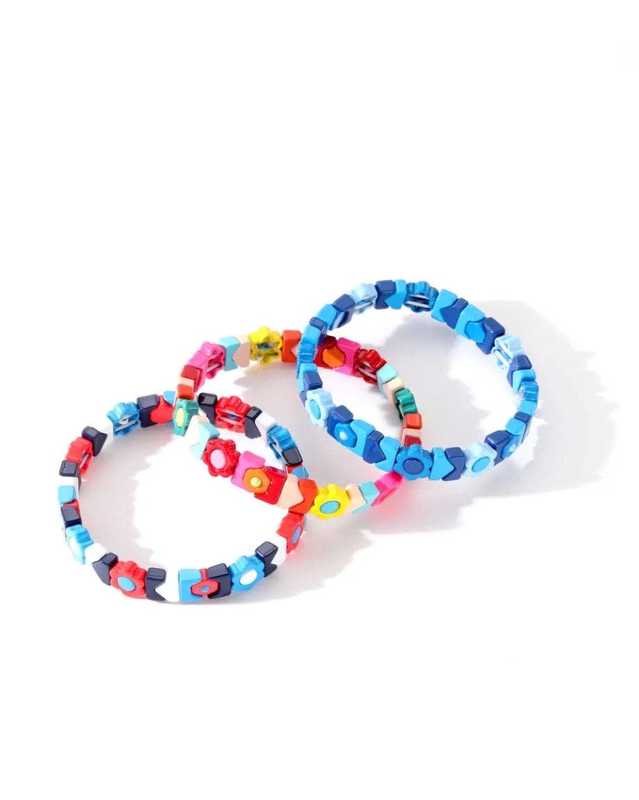 Colourful Enamel Stacking Bracelet Collection in Gold & Silver: Gold Tubey Blue