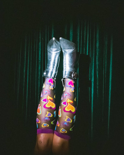 Y2K Hearts Black Sheer Knee High Sock