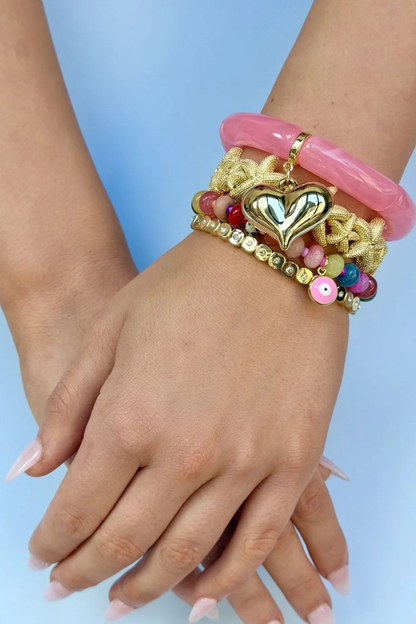 multicoloured beaded evil eye charm bracelet