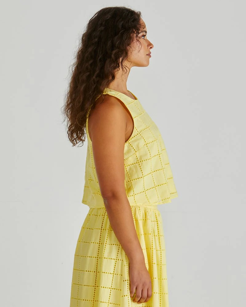 Sass Helmi Broderie Tank Yellow