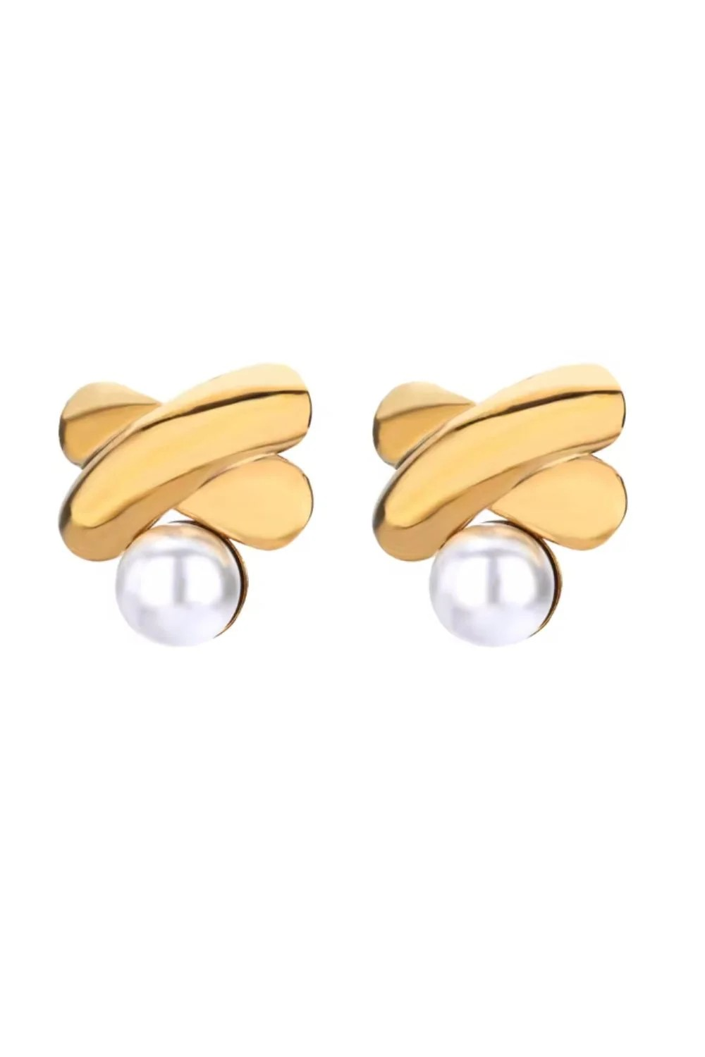 Gold Cross Pearl Stud earrings | Mosk Melbourne