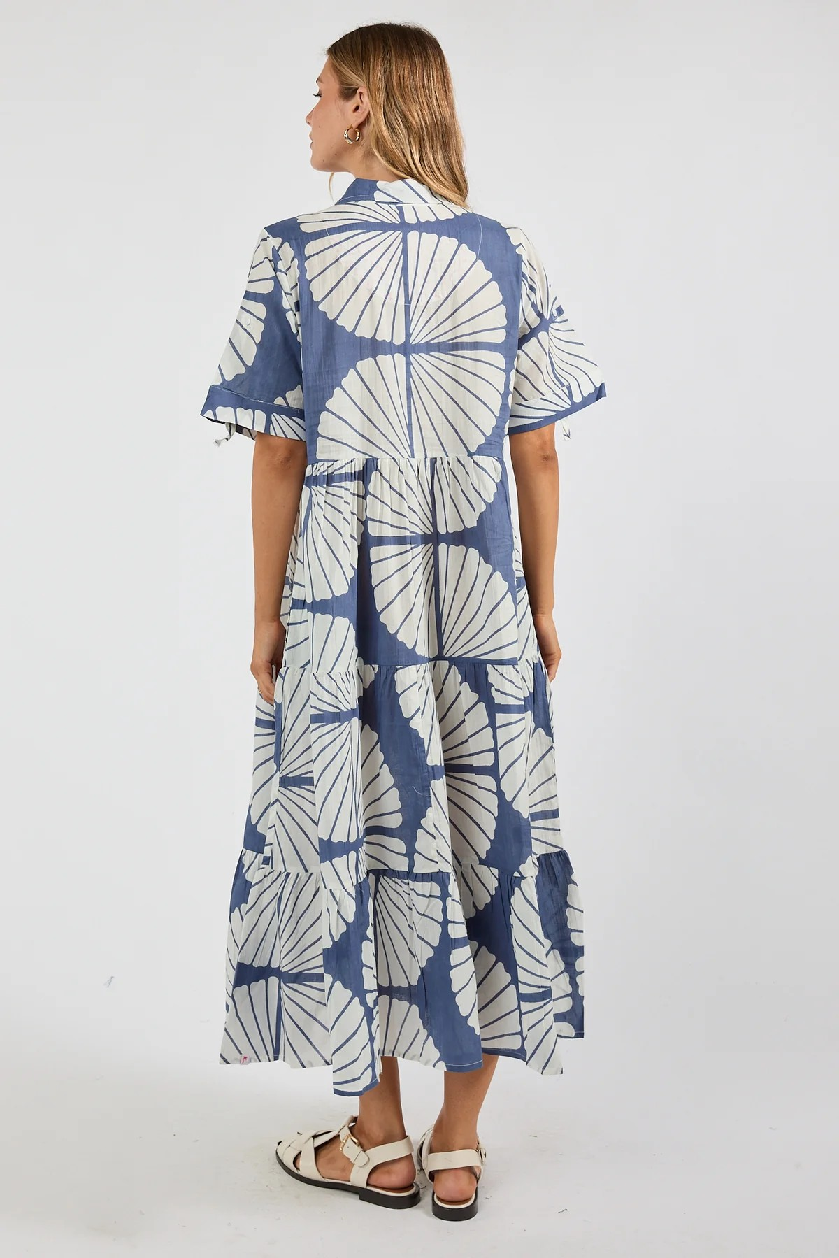 Ibisa Women's Navy and White Floral Print Cotton Midi Dress Australia