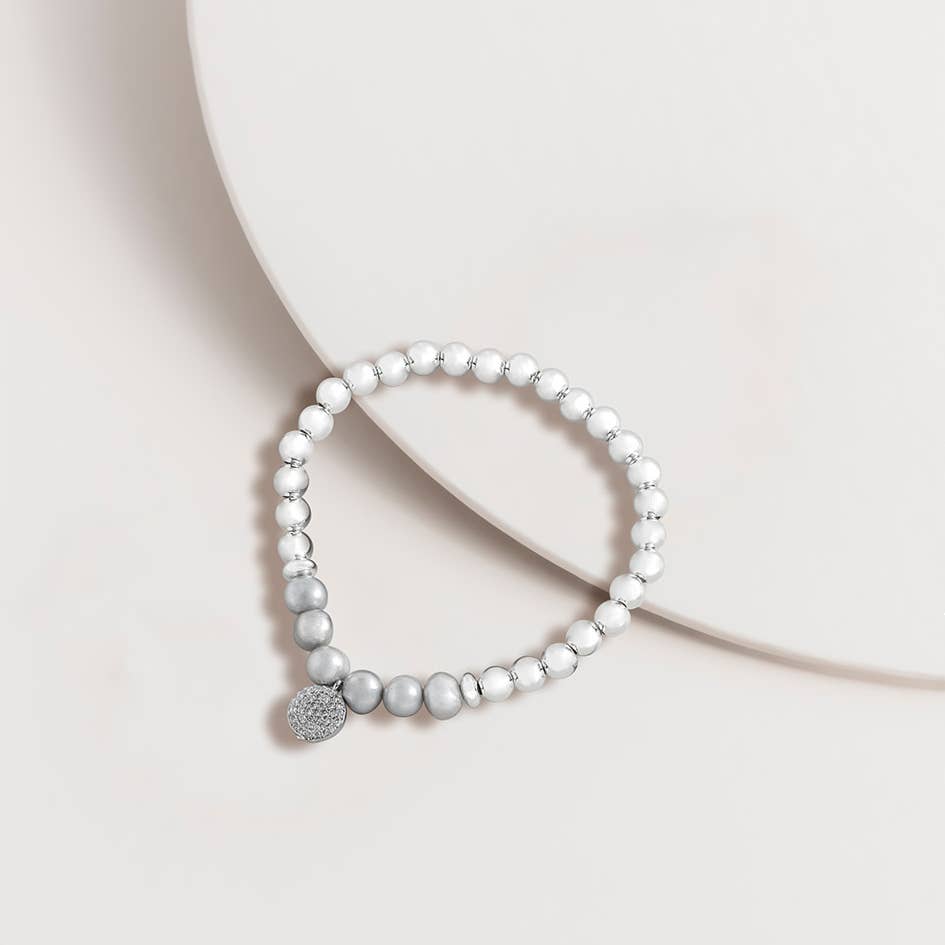 Freshwater Pearl and Pave Charm Bracelet: Silver 1