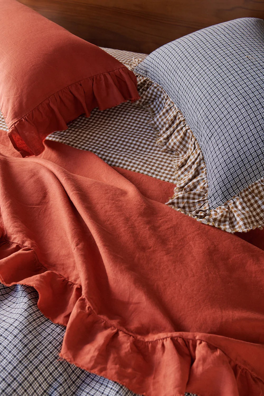 Society Of Wanderers Gumnut Gingham French Flax Linen Bedding