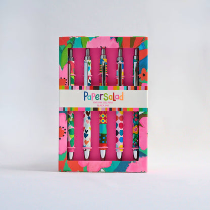 Gift 5 Gel Pens Box Paper Salad Colourful Flowers
