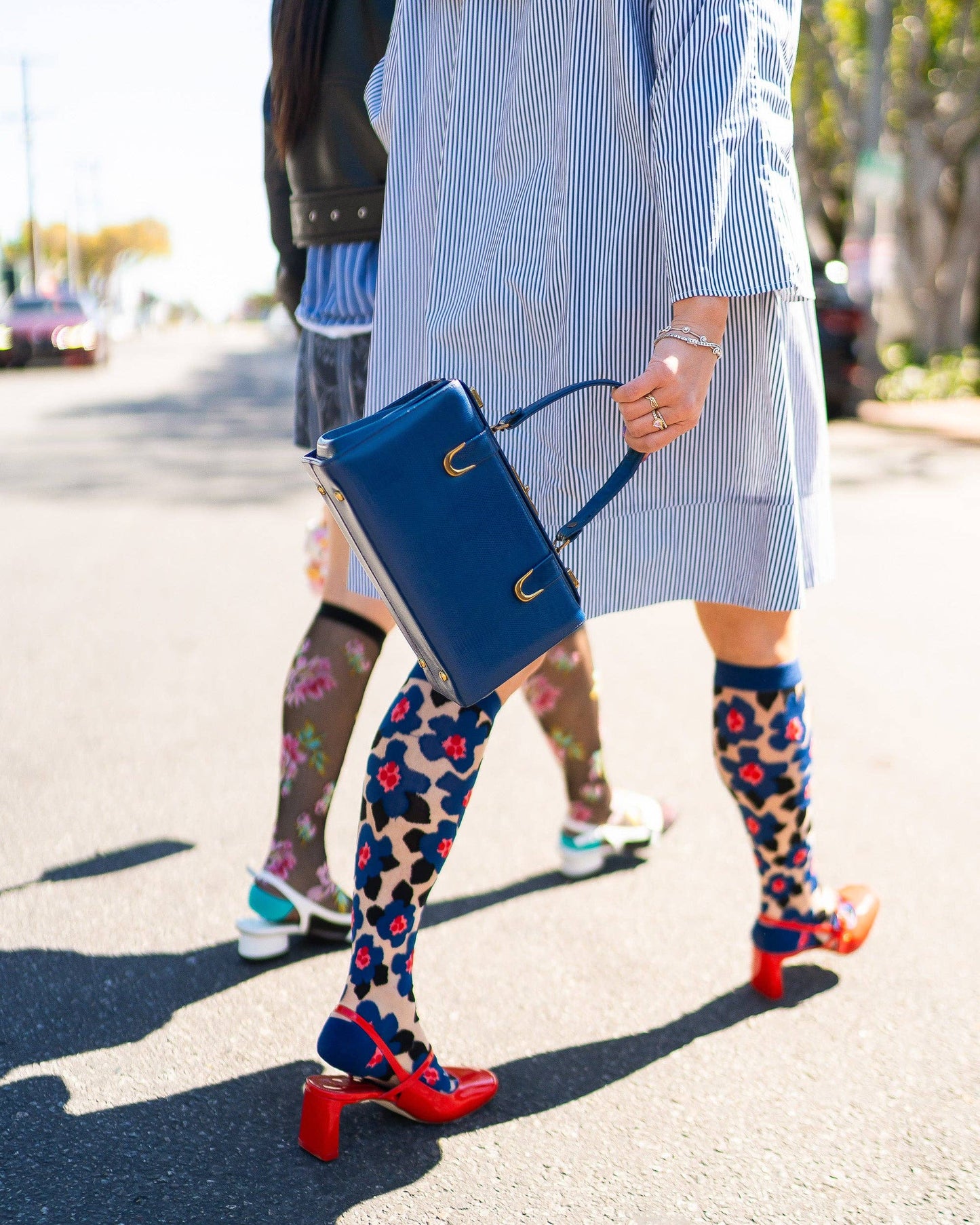Bold Blue Sheer Knee High Sock
