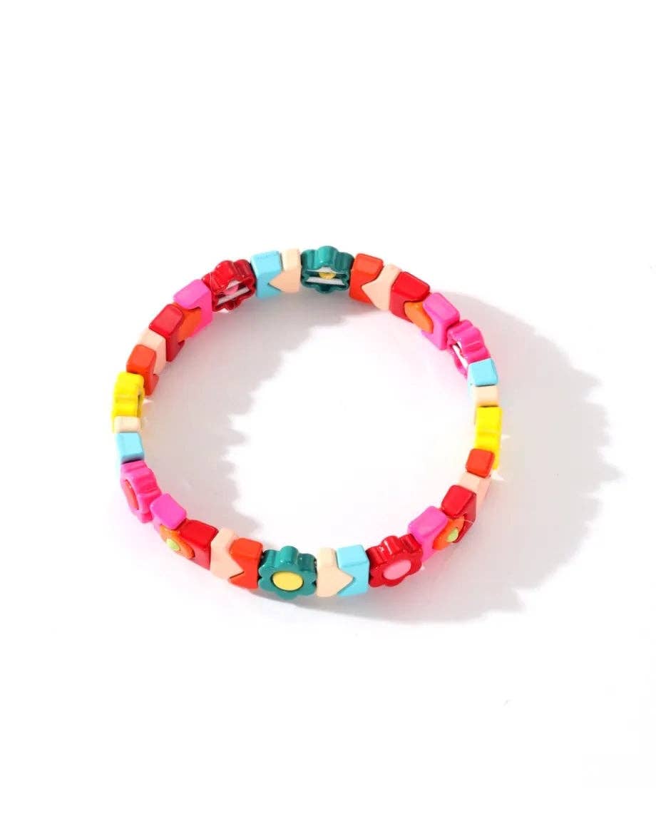 Colourful Enamel Stacking Bracelet Collection in Gold & Silver: Gold Tubey Blue
