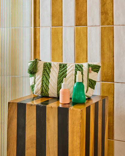 Kip and Co Moss Stripe Velvet Toiletry Bag