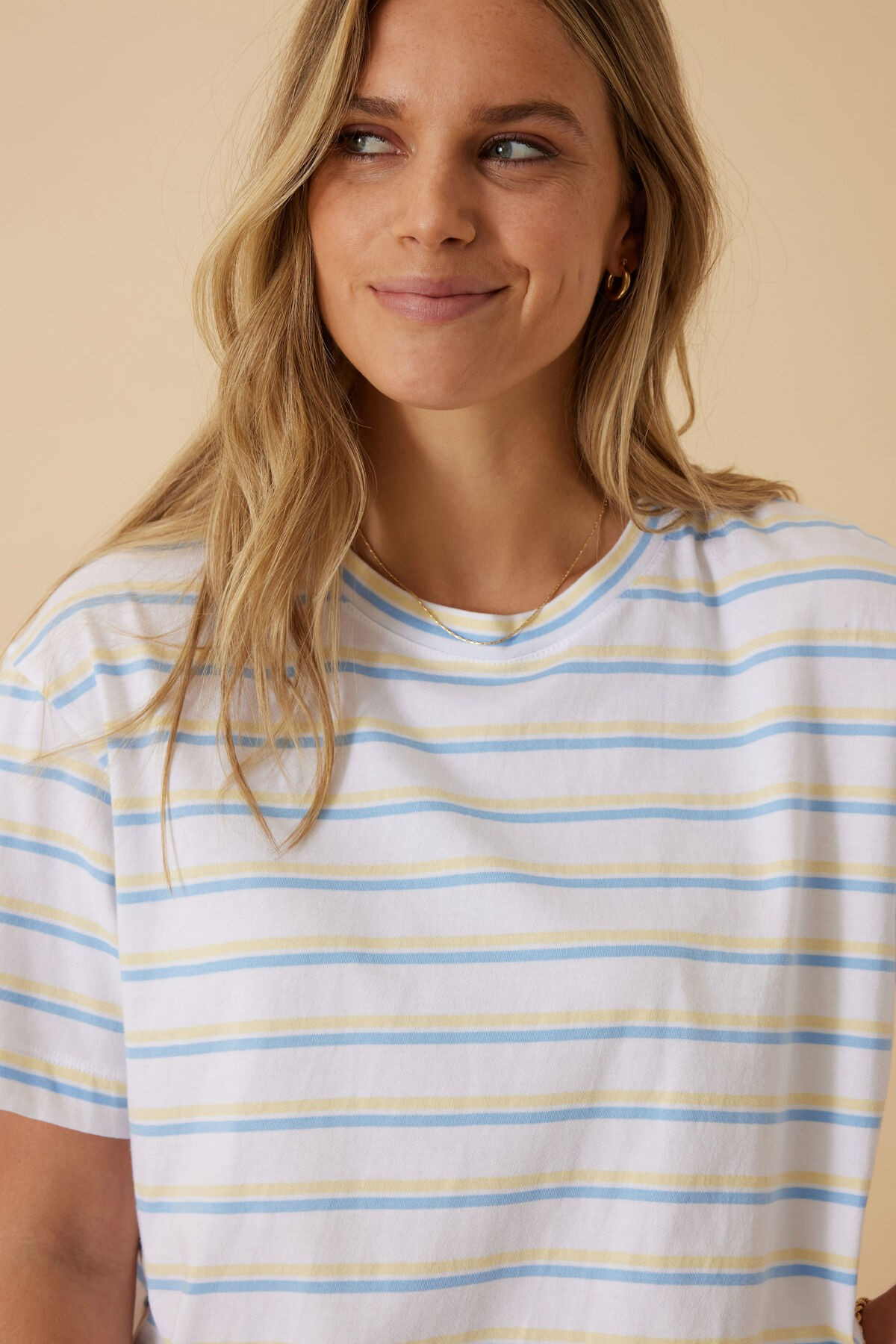 Ceres Life Stevie Slouchy Tee - Powder blue/sunny yellow stripe