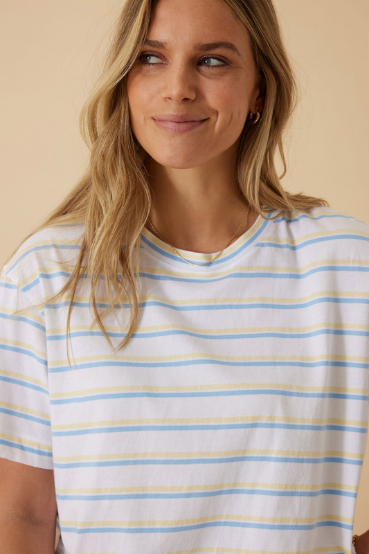 Ceres Life Stevie Slouchy Tee - Powder blue/sunny yellow stripe