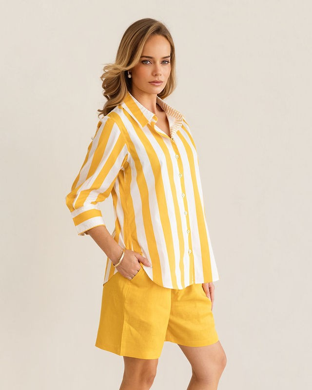 Kaleido 100% Cotton 3/4 Sleeve Classic Shirt - Mango Block Stripe