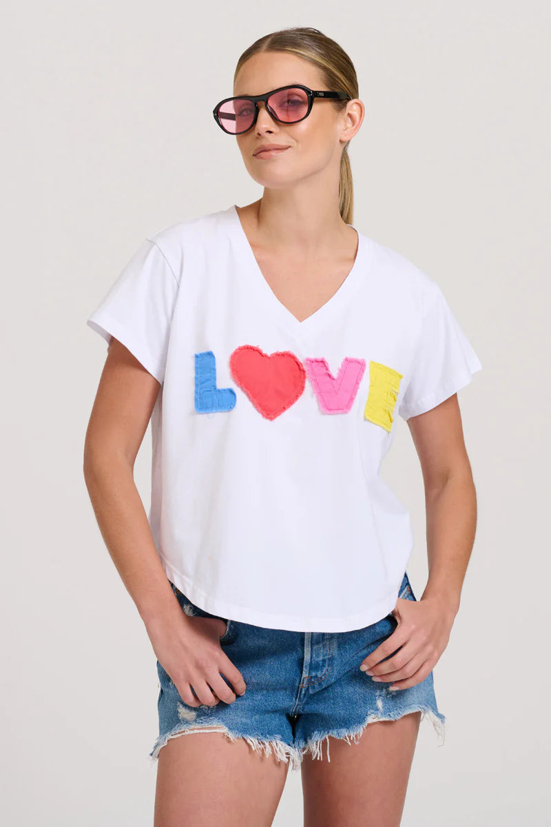 Shirty The V-neck Applique Love T-shirt - White/Multi