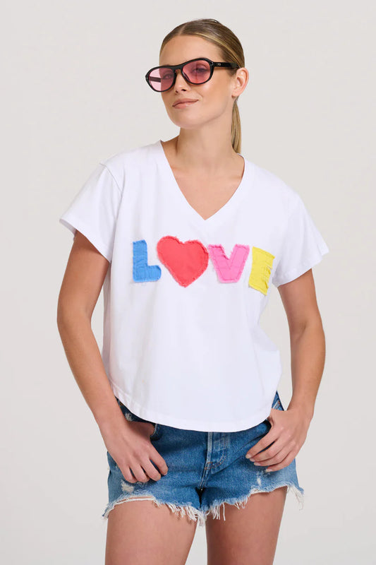 Shirty The V-neck Applique Love T-shirt - White/Multi