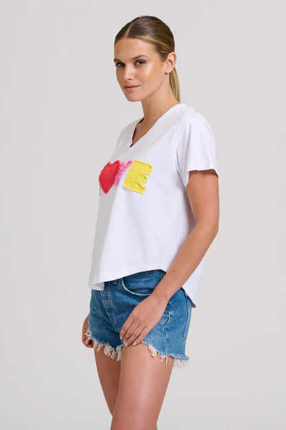 Shirty The V-neck Applique Love T-shirt - White/Multi
