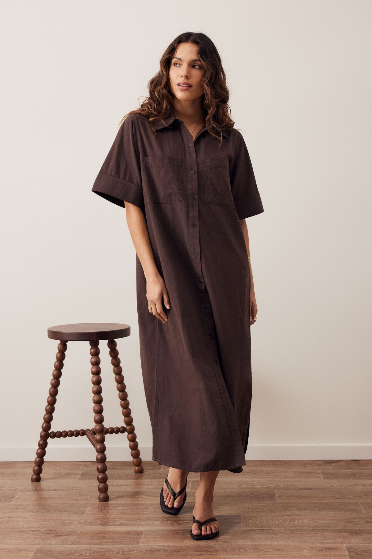 Ceres Life Samara Midi Shirt Dress - Bitter Choc