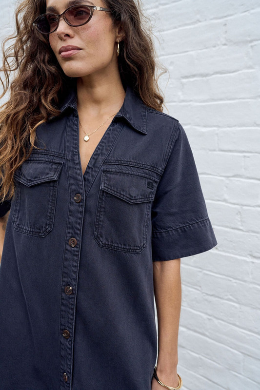Women's washed black denim shirt dress | Ceres Life button-front mini dress