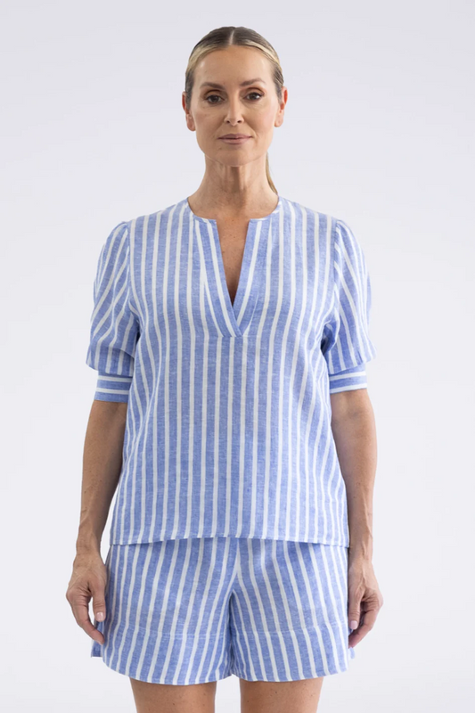 Two T's Amelia Stripe Top - Cornflower Blue/ White