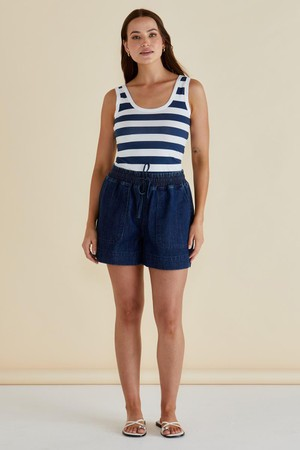 Betty Basics Emma Scoop Tank - Navy Bold Stripe