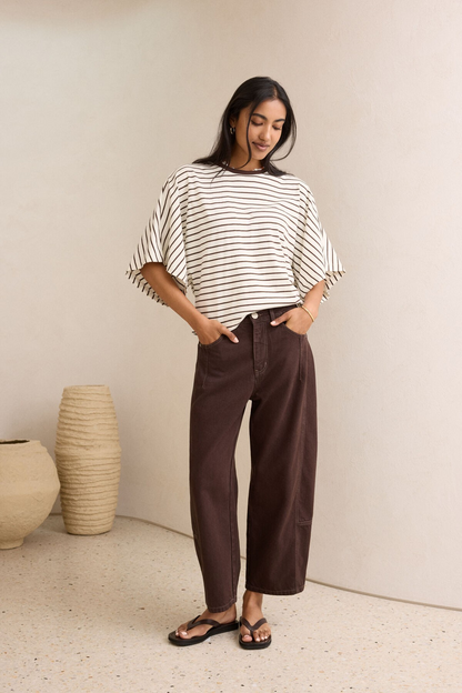 Ceres Life Lucy Relaxed Sleeve Tee - Milk/Brunette Stripe