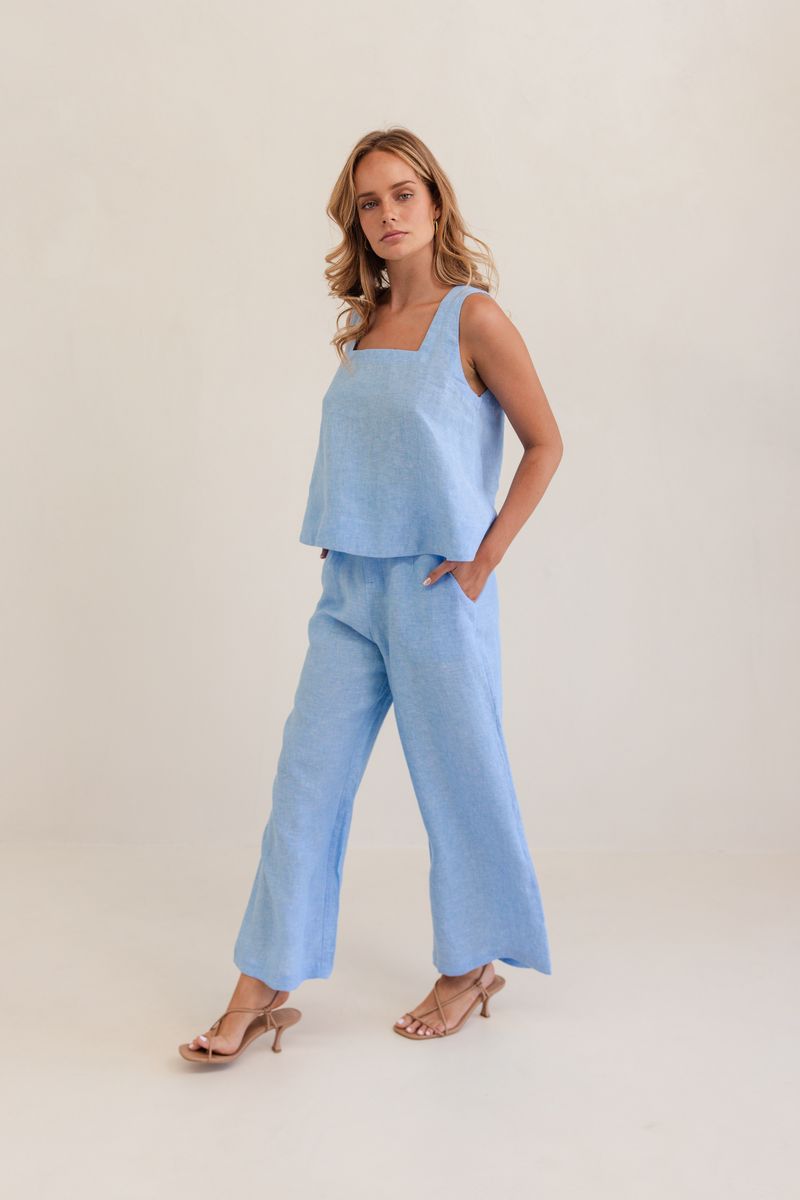 Kaleido 100% Linen Square Neck Tank - Chambray