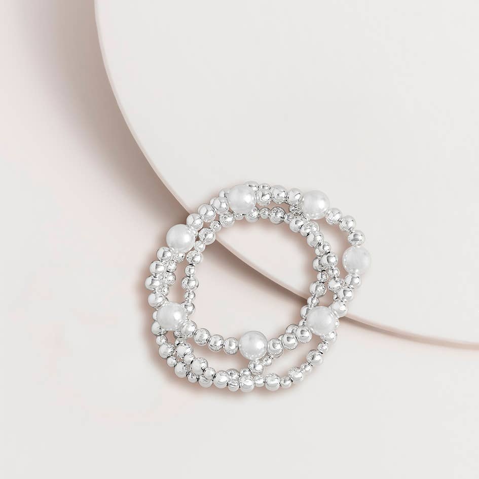 3 Piece Pearl Jumble Bracelet: Silver 6